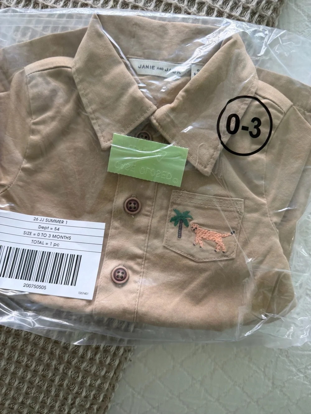 Janie and Jack Baby Boys Tan Collared safari jumpsuit 0-3 M nwt